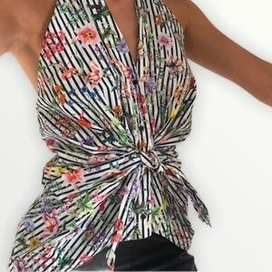 ZARA WOMAN Premium Striped Floral Halter Tank XS